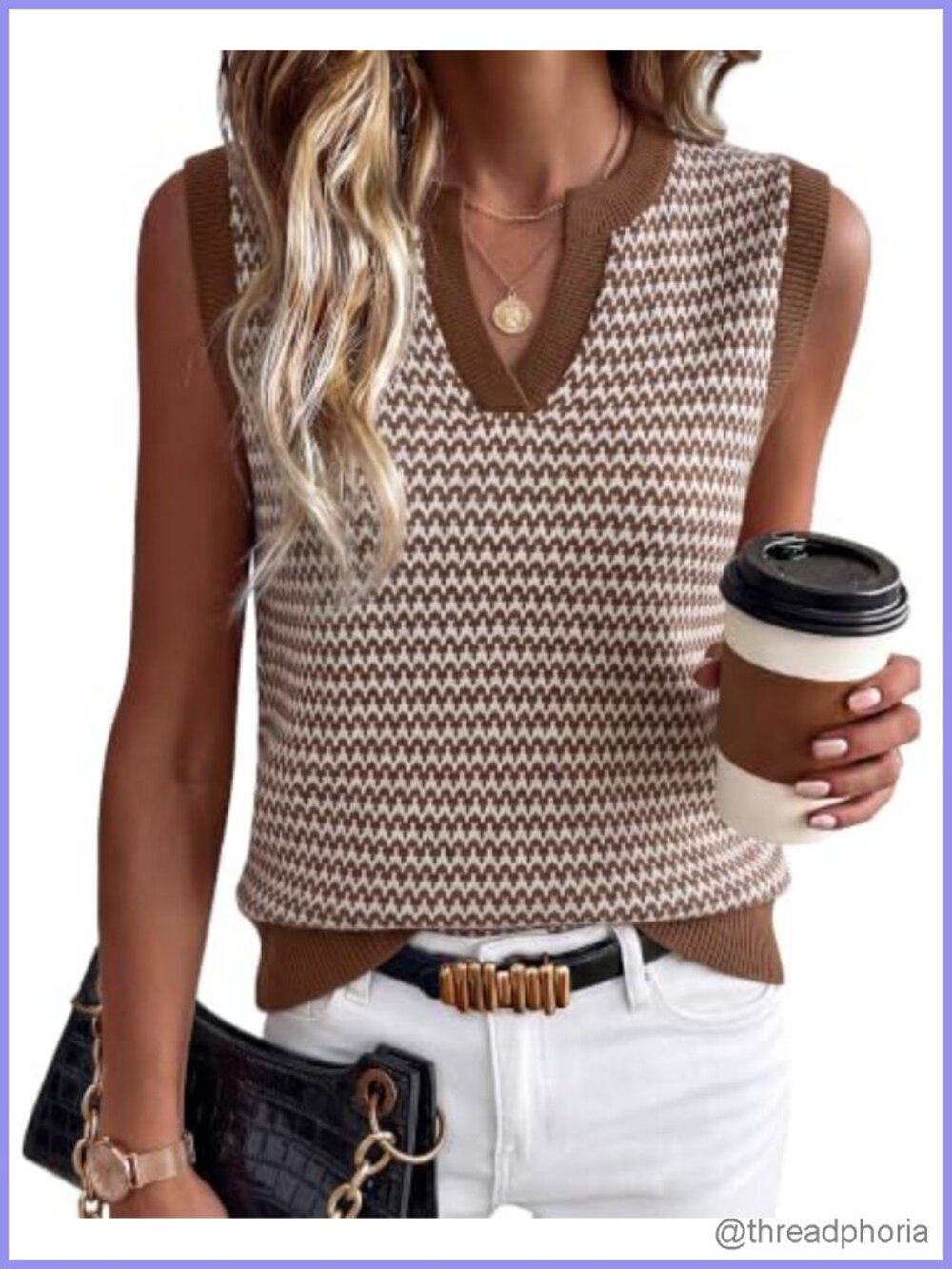 Women's Cotton Striped V-Neck Sleeveless Sweater Vest Regular Fit